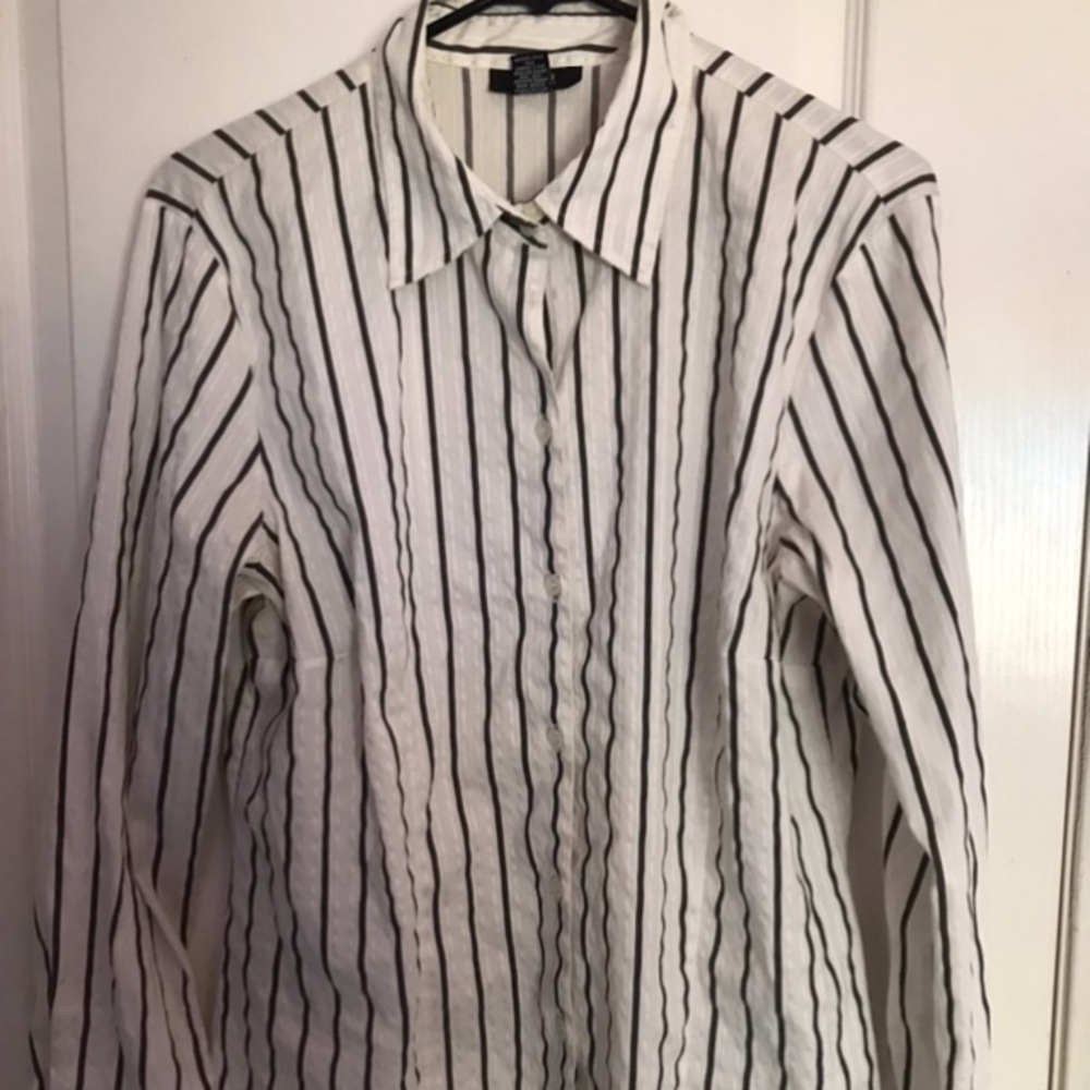 Vertical grey/silver striped Long sleeve button up